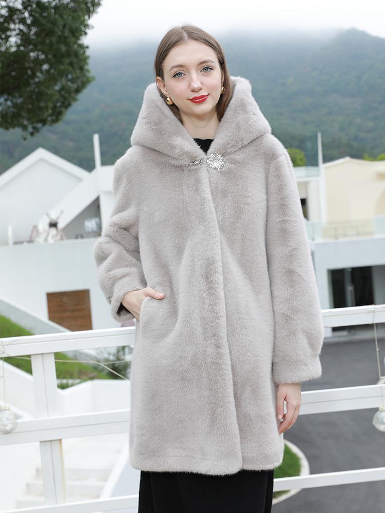 Женское норковое бархатное пальто из искусственного меха, высококачественное теплое пальто с капюшоном, высококачественное пальто